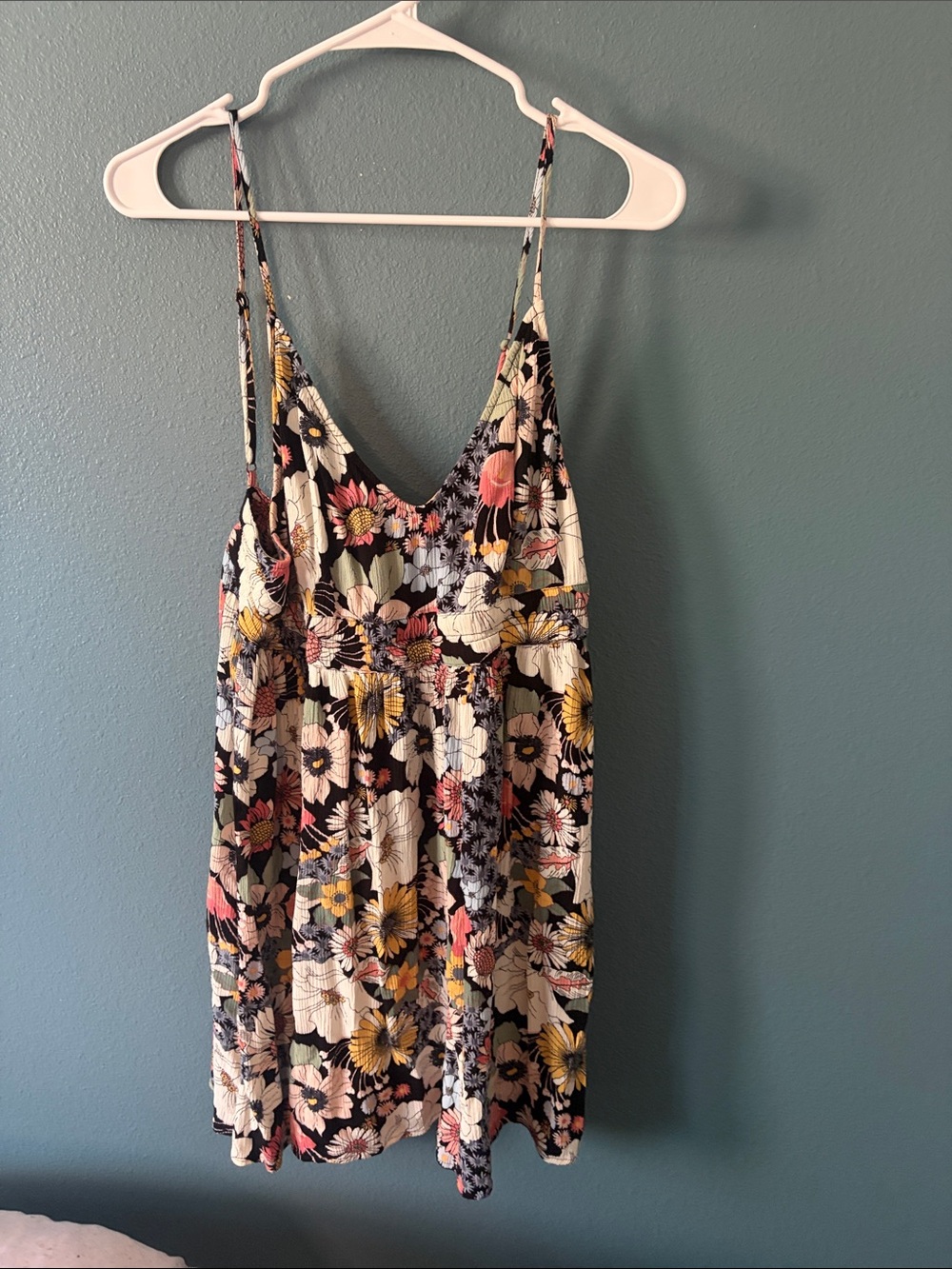 O'Neill Black Floral Spaghetti-Strap Slip Dress with Yellow & Pink Blooms